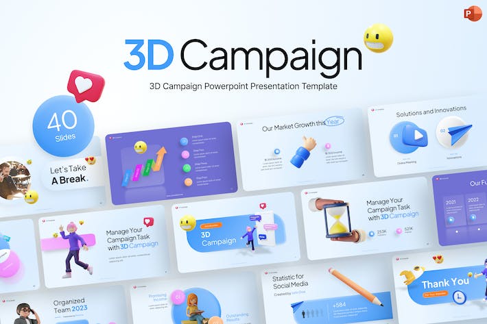 3D卡通人物创意商务通用国外PPT模板 - PPT派