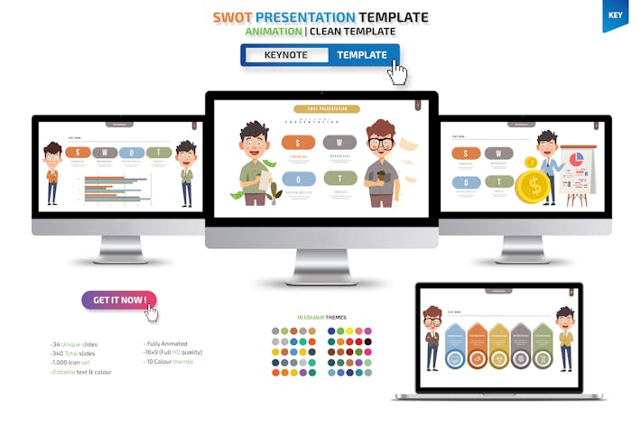 SWOT插画图形分析Keynote模板 - PPT派