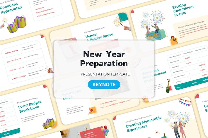 2024新年派对新年祝福新年活动策划keynote模板 - PPT派