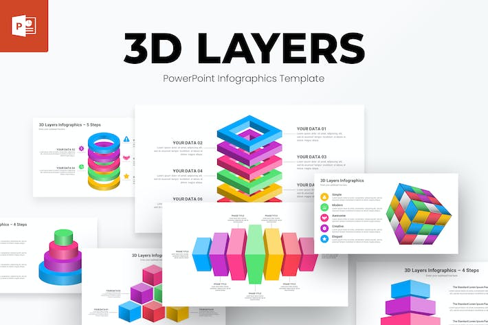 3D立体层级魔方金字塔信息图形PPT模板 - PPT派