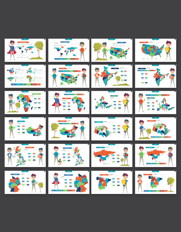 彩色插画世界各国地图Powerpoint模板 - PPT派 彩色插画世界各国地图Powerpoint模板 - PPT派