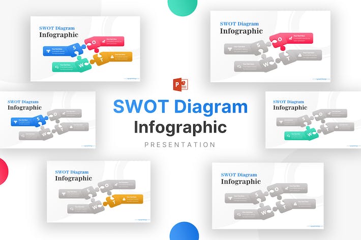 拼图效果SWOT商业战略信息图形PPT目标 - PPT派