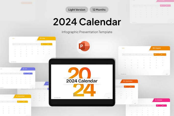 2024年极简风格日历展示PPT模板 - PPT派