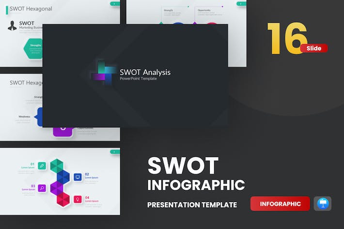 新拟态风格彩色SWOT分析图形keynote模板 - PPT派