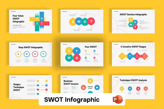 彩色SWOT信息图形PPT模板 - PPT派