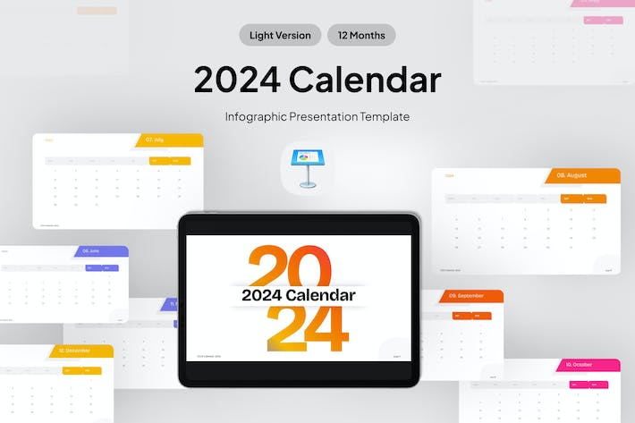 极简迷你风格2024新年日历展示keynote模板 - PPT派