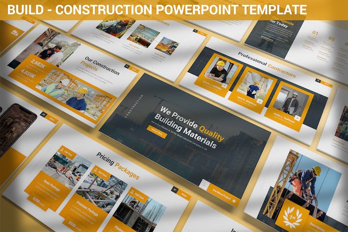 商业建筑工程构建PowerPoint模板 - PPT派