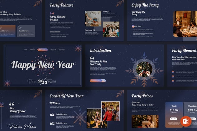 新年快乐节日狂欢PowerPoint模板 - PPT派
