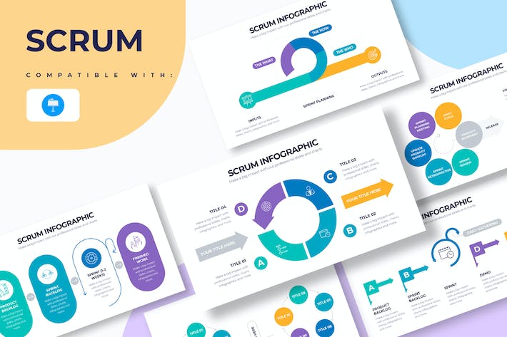 蓝色敏捷开发Scrum管理信息图Keynote模板 - PPT派