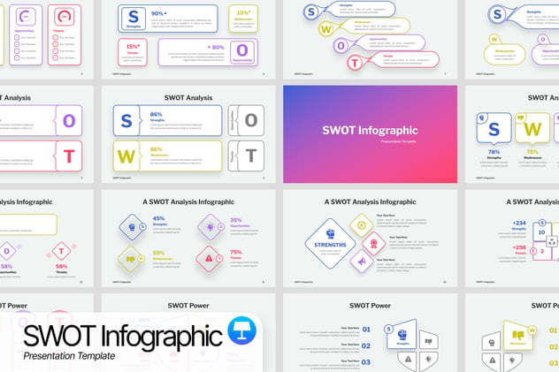 SWOT分析信息图形keynote模板 - PPT派