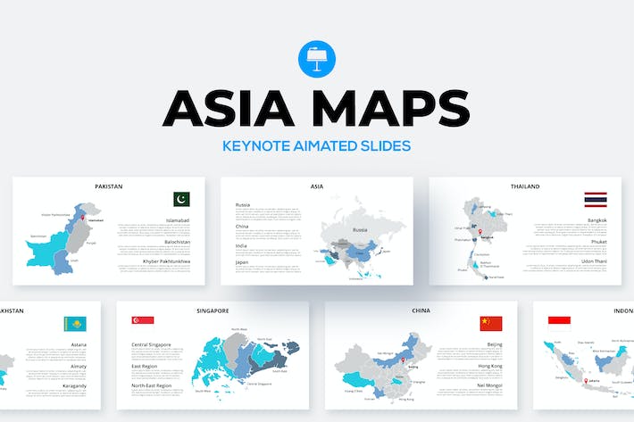 亚洲各个国家地区地图keynote动画模板 - PPT派