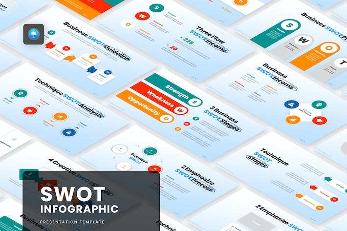 创意多张样式SWOT信息图形图表keynote模板 - PPT派