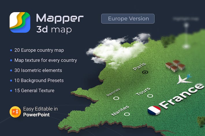 3D立体地图小房子图表PPT模板 - PPT派
