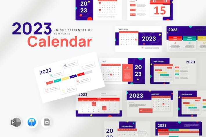 2023年日历信息图表展示Keynote模板 - PPT派