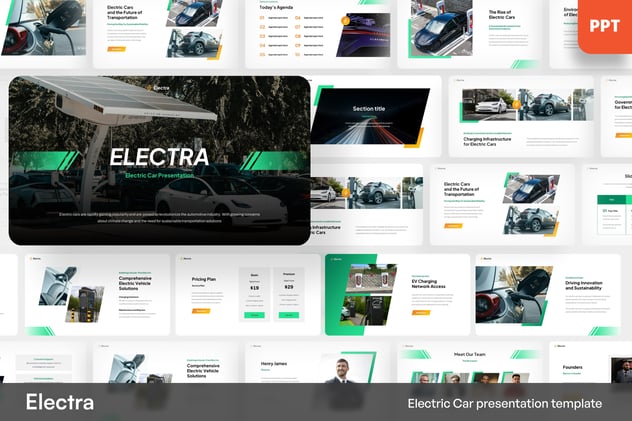 Electra电动汽车新能源科技品牌PPT模板 - PPT派