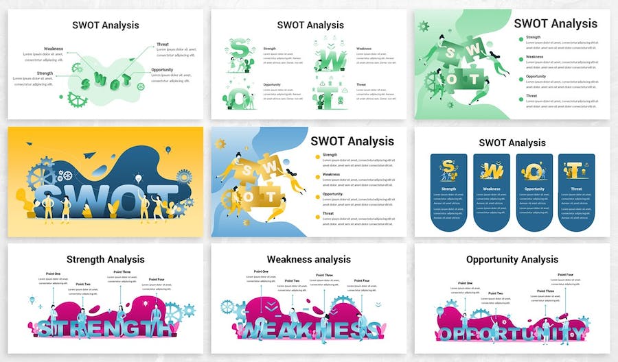 SWOT分析企业战略规划市场营销插画Keynote模板 - PPT派 SWOT分析企业战略规划市场营销插画Keynote模板 - PPT派