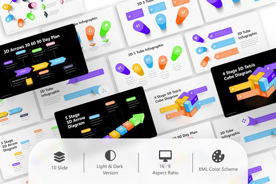 3D立体创意信息图形图表PowerPoint模板 - PPT派