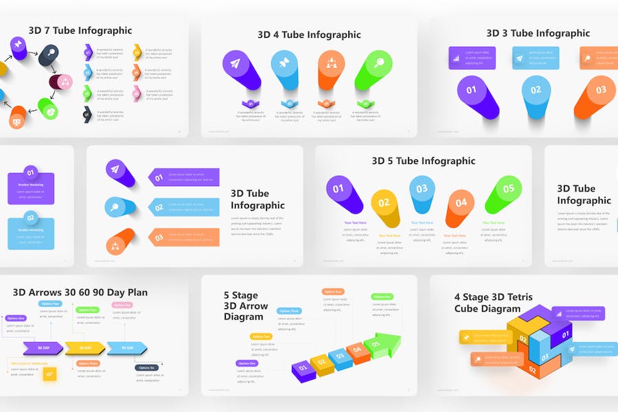 3D立体创意信息图形图表PowerPoint模板 - PPT派