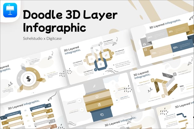 3D层级信息图形涂鸦风格keynote模板 - PPT派